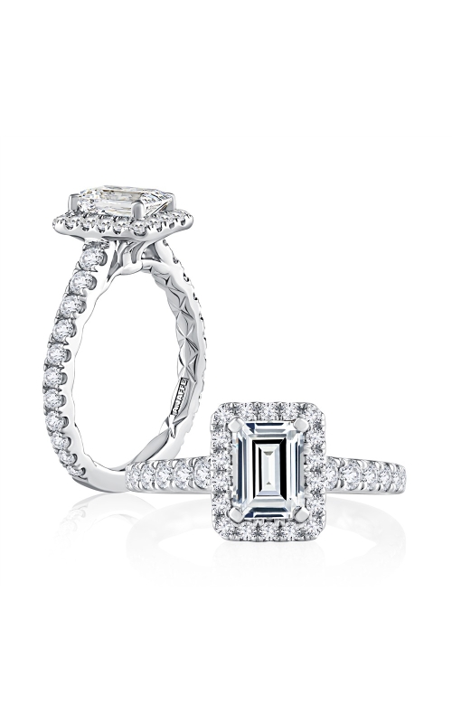 A.Jaffe Emerald Shape Round prong Set Diamond Engagement Ring