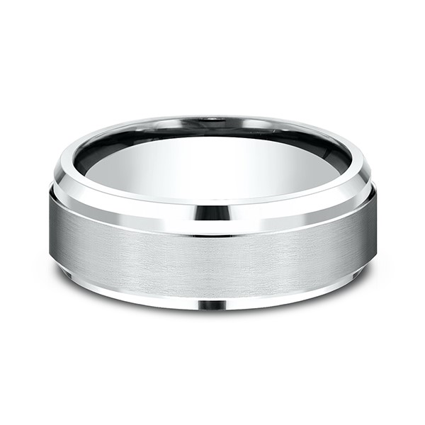 8mm Comfort Fit Wedding Band with Drop Bevel Edge and Satin Center 8mm Comfort Fit Wedding Band with Drop Bevel Edge and Satin Center