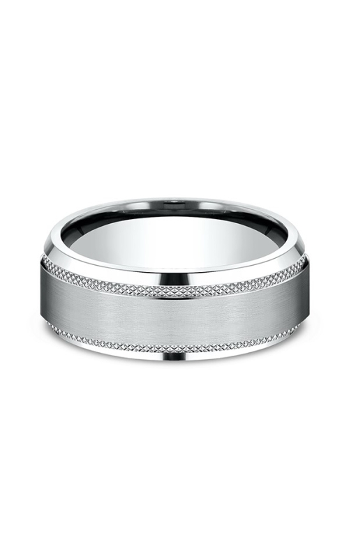 8mm Comfort Fit Wedding Band with Knurled Drop Bevel Edge and Satin Center