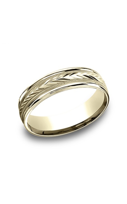 6.5mm Light Comfort Fit Wedding Band with Polished Edge and Engraved Center with Milgrain Trim