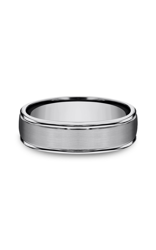 Mens 6mm Brushed Tungsten Comfort Fit Wedding Band with Polished Edge