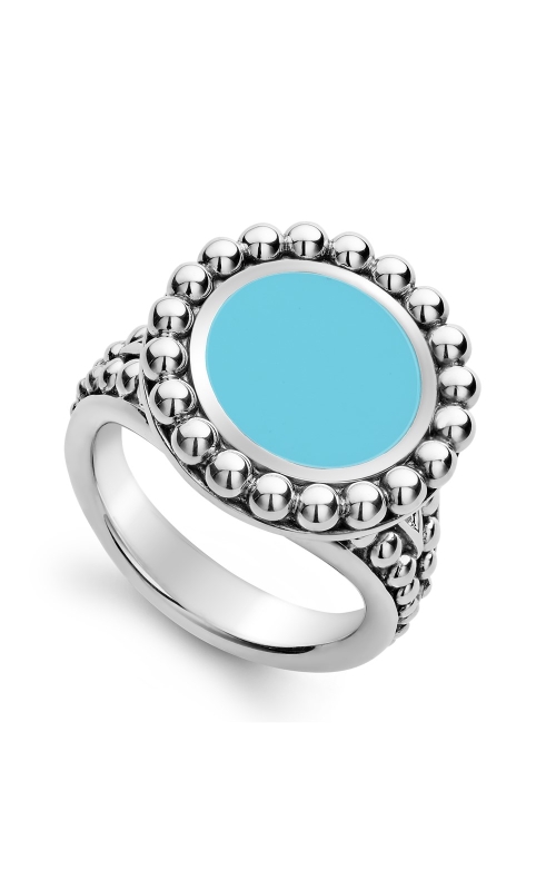 Lagos Maya Collection Blue Ceramic 19mm Circle Ring with Bead Accent Size 7