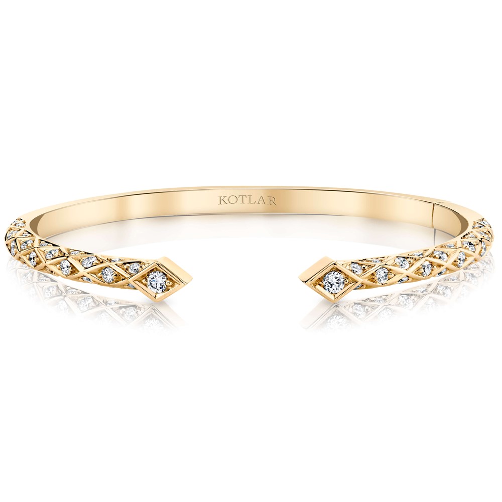 5 Row Criss Cross Design Artisan Pave Diamond Cuff Bracelet with Spring Arm 5 Row Criss Cross Design Artisan Pave Diamond Cuff Bracelet with Spring Arm