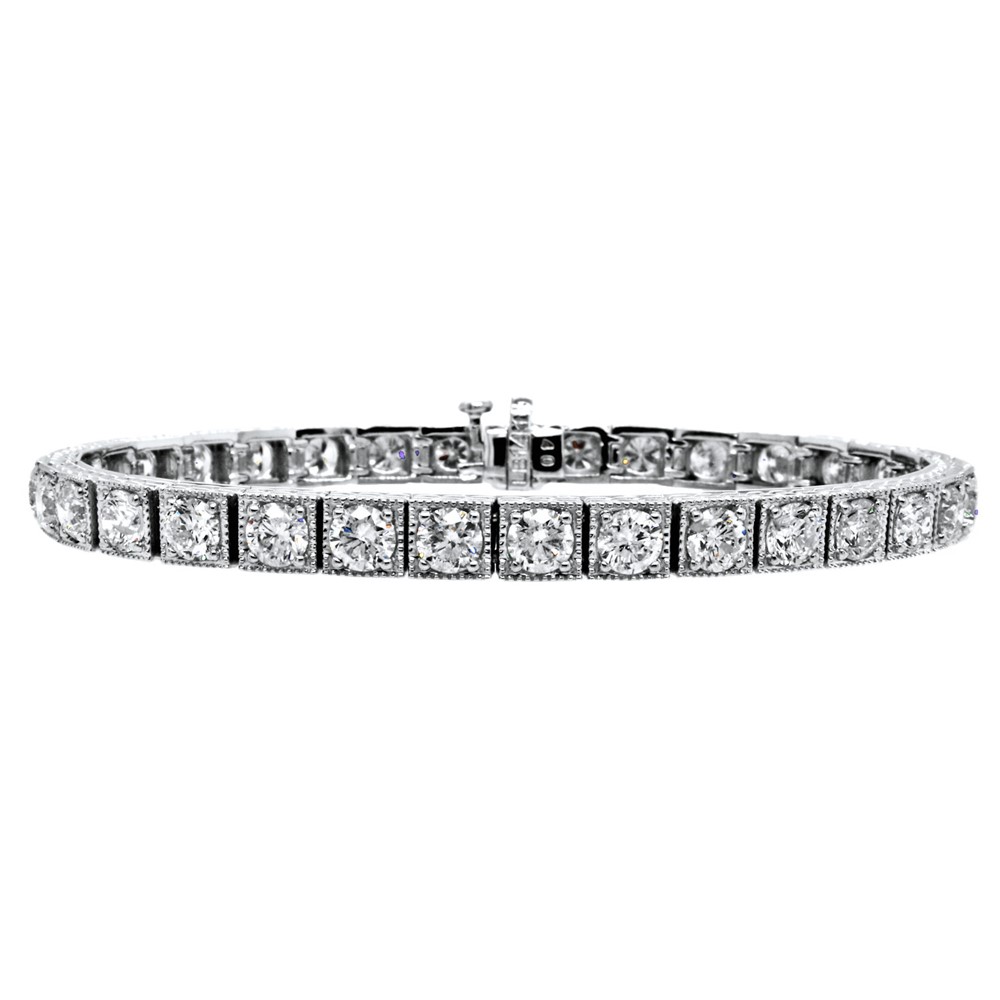 Round Box Link Diamond Tennis Bracelet with Milgrain Trim and Side Engraving Round Box Link Diamond Tennis Bracelet with Milgrain Trim and Side Engraving