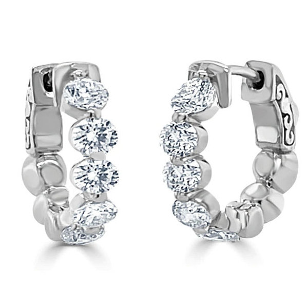 10 Stone Shared prong Set Round Diamond Hinged Hoop Earrings 1.00cttw 10 Stone Shared prong Set Round Diamond Hinged Hoop Earrings 1.00cttw