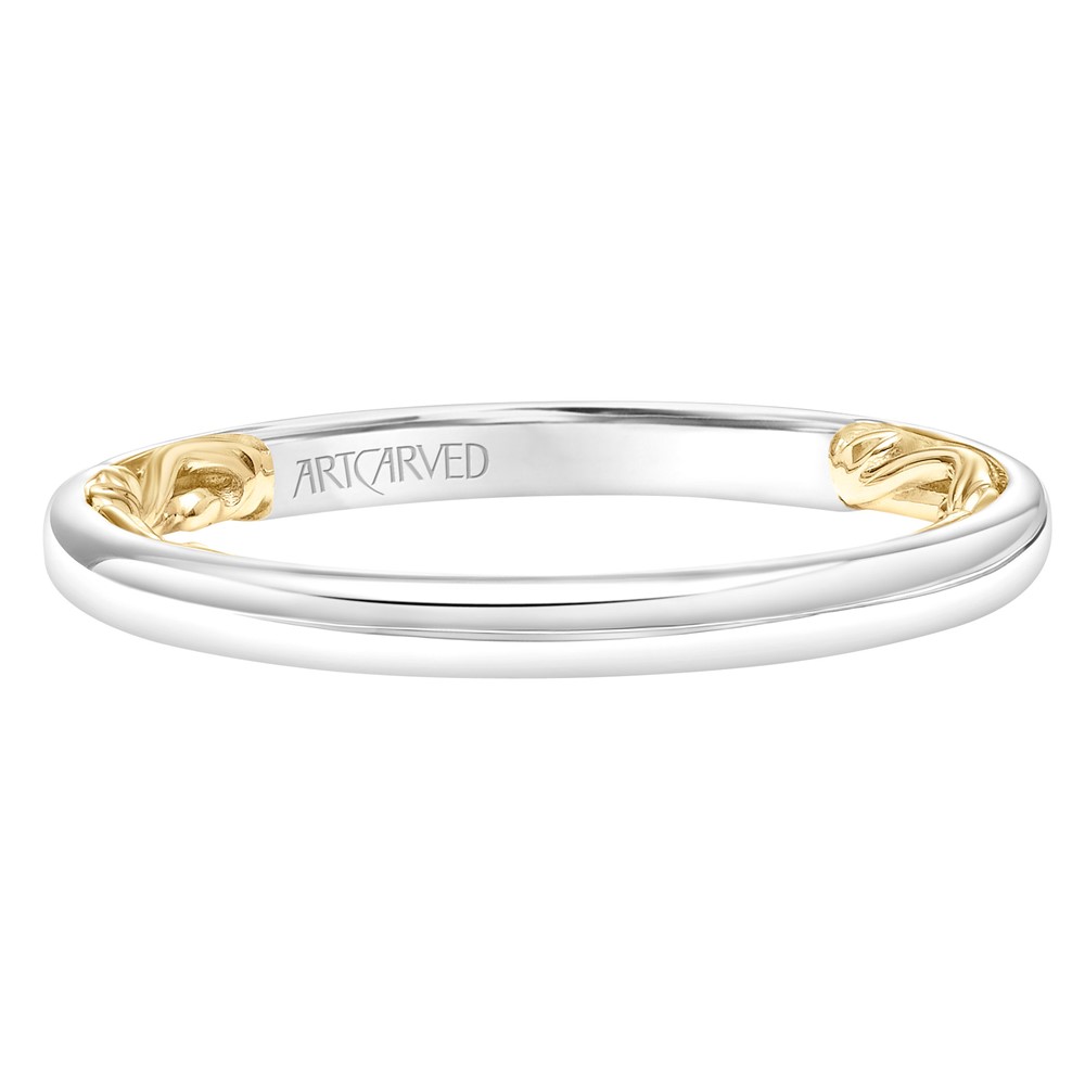 Plain Polished Wedding Band with 14KT Yellow Gold Scroll Engraved Inlay Plain Polished Wedding Band with 14KT Yellow Gold Scroll Engraved Inlay
