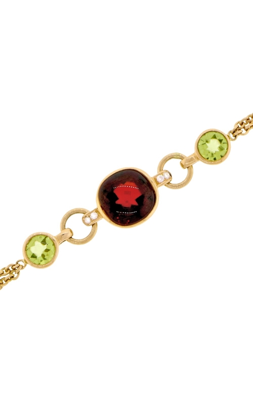 Round Bezel Set Garnet and Peridot Fashion Chain Link Bracelet with Pave Diamond Bar Accent