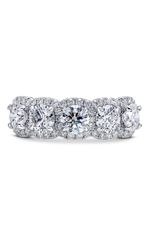 5 Stone prong Set Round (1.57cttw) and Cushion Halo Pave (.35cttw) Diamond Band