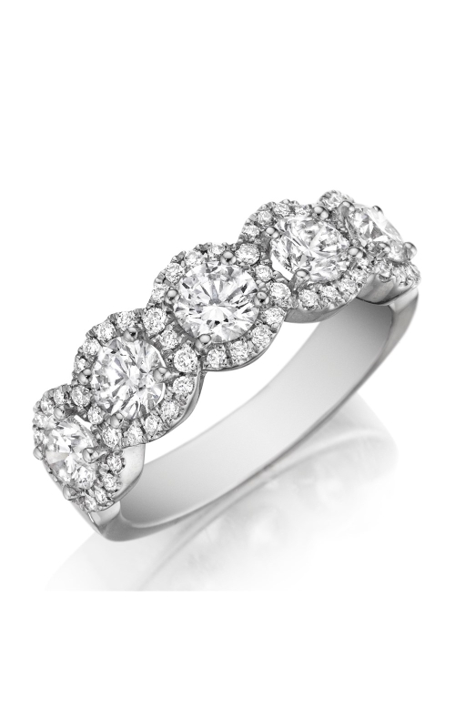 5 Stone Round prong Set Diamond Band with Pave Diamond Halo