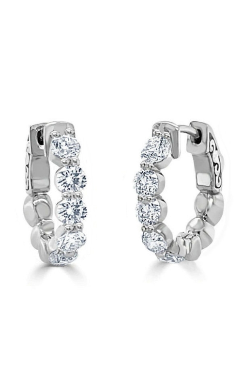 10 Stone Shared prong Set Round Diamond Hinged Hoop Earrings 0.50cttw
