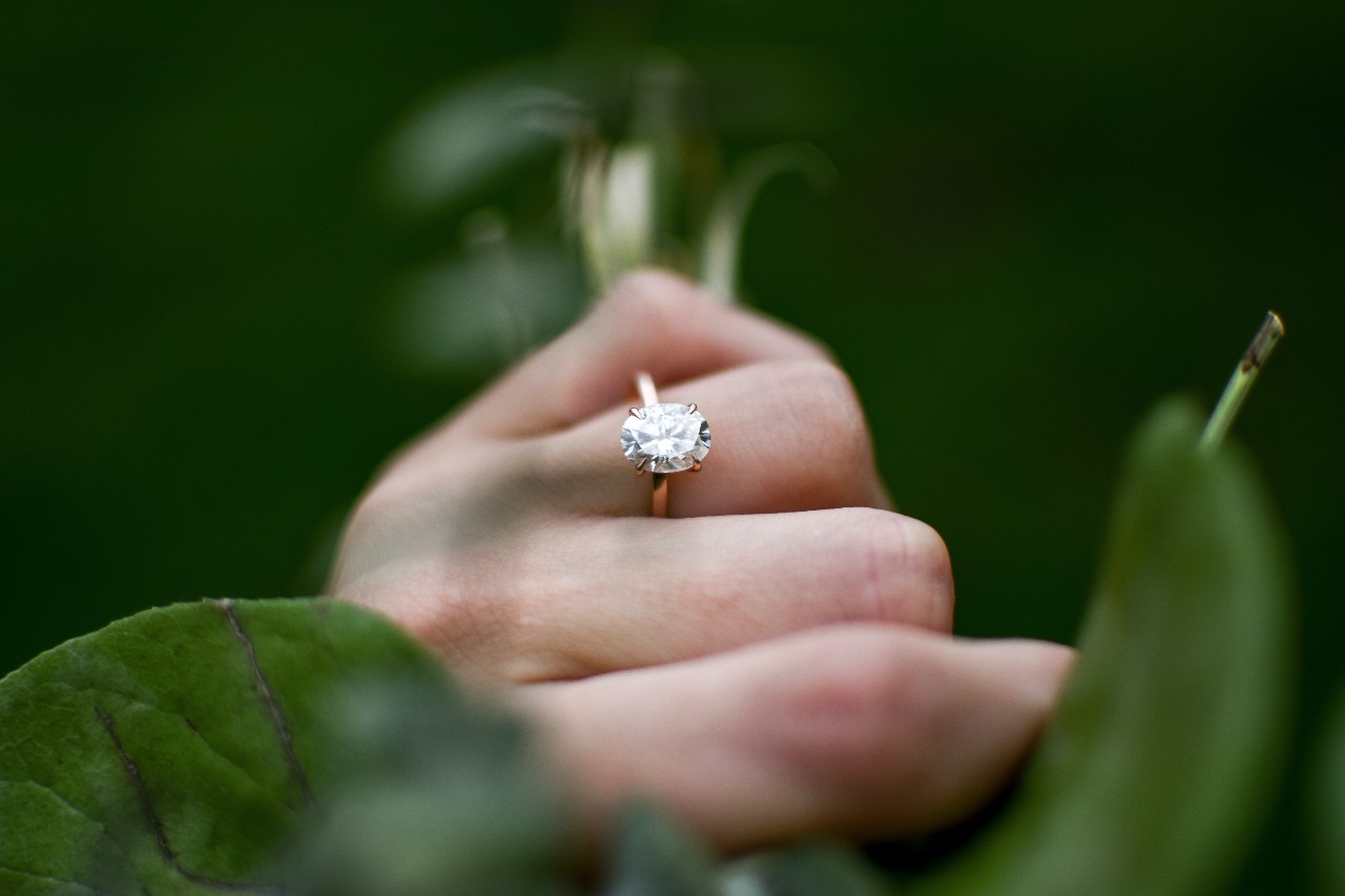 solitaire diamond on a woman’s hand