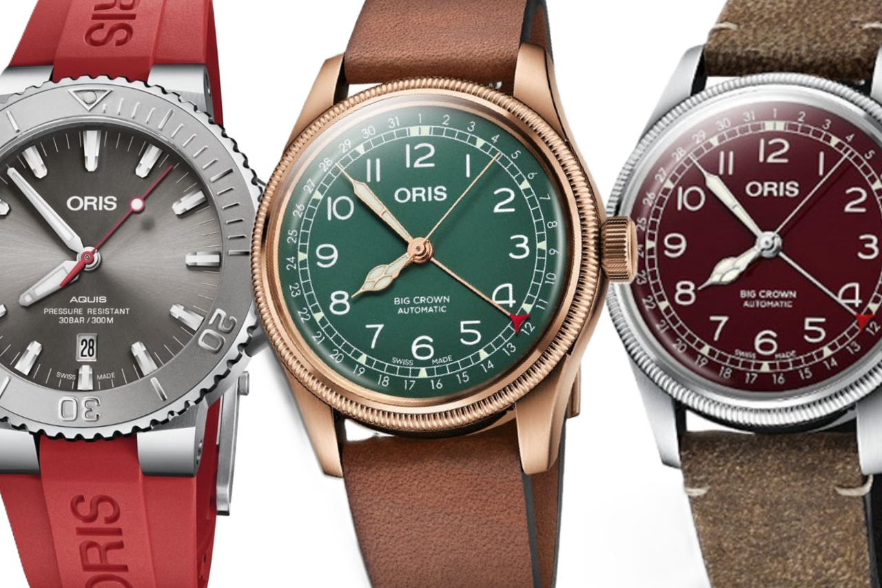 A selection of three Oris watches featuring vibrant colors, all available at Solomon Brothers Jewelers. A selection of three Oris watches featuring vibrant colors, all available at Solomon Brothers Jewelers.